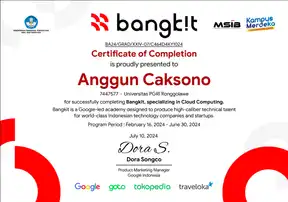 Graduated from Bangkit 2024, a Google-led program in collaboration with GoTo, Tokopedia, and Traveloka in Cloud Computing learning path