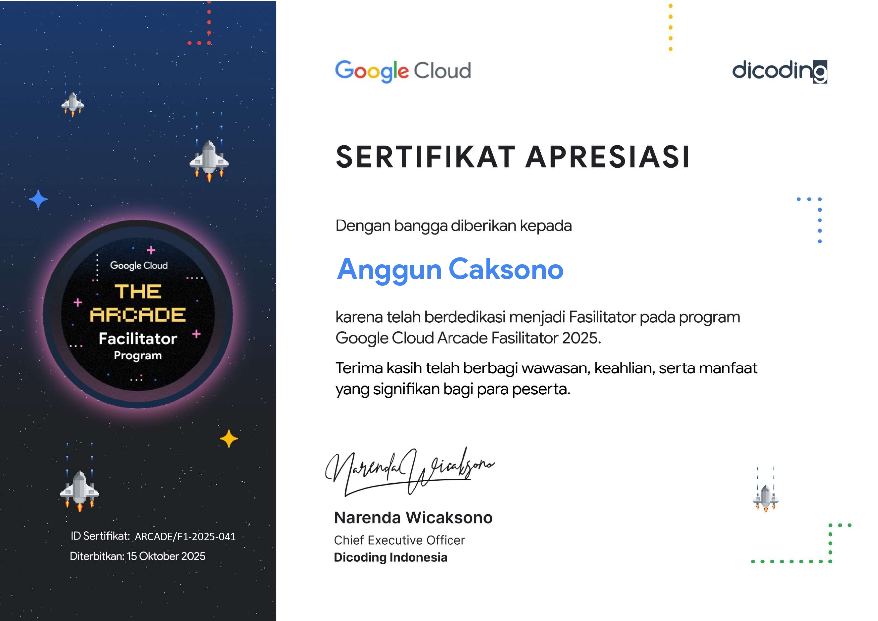 Certificate of Appreciation for Facilitator
